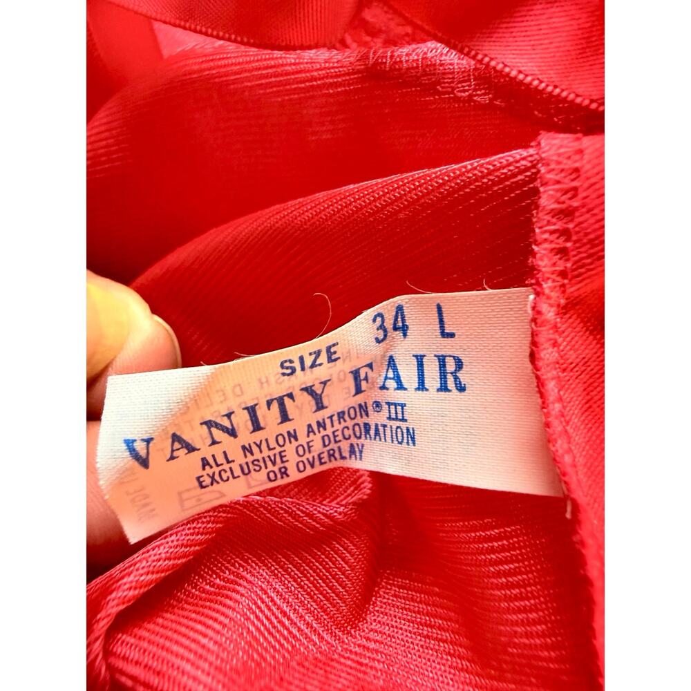 Rare Vanity Fair Red Nylon Antron Slip Dress Sz 34L Vintage Lingerie Lace Bodice - Picture 9 of 10